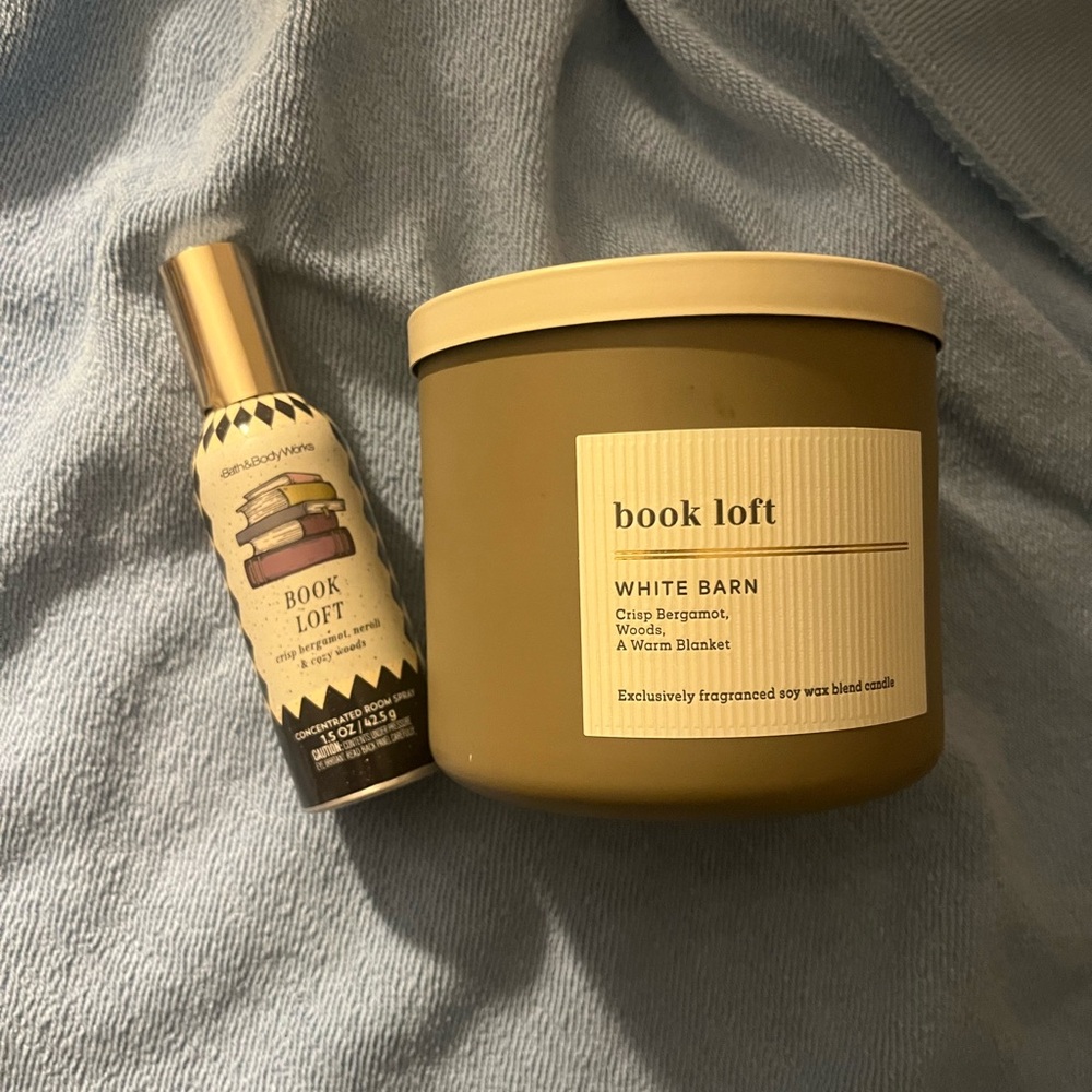 White Barn Book Loft Candle & Room Spray Set - Olive Green